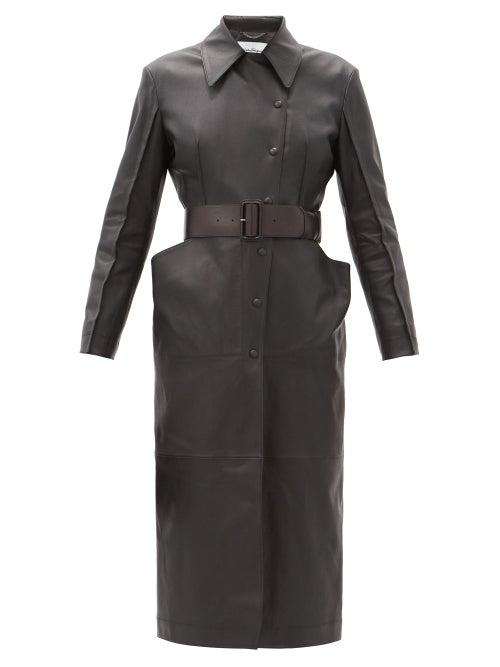 Matchesfashion.com Salvatore Ferragamo - Point-collar Leather Single-breasted Coat - Womens - Black