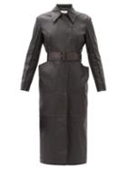 Matchesfashion.com Salvatore Ferragamo - Point-collar Leather Single-breasted Coat - Womens - Black
