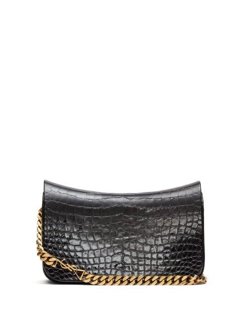 Matchesfashion.com Saint Laurent - Ysl-plaque Crocodile-effect Leather Shoulder Bag - Womens - Black