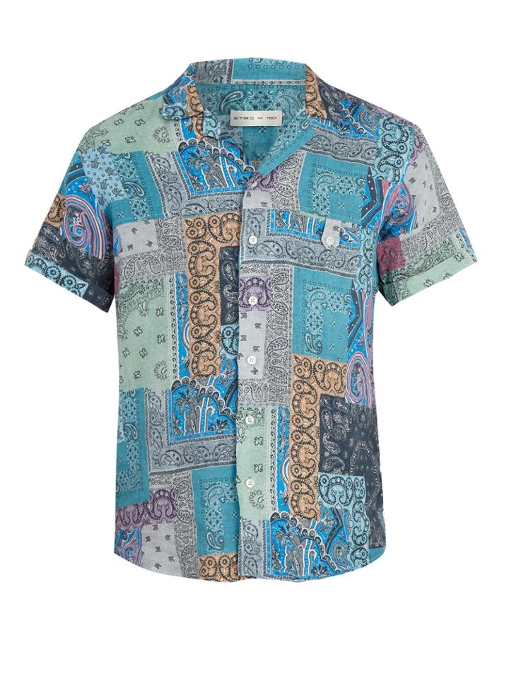 Etro Paisley-print Short-sleeved Linen Shirt