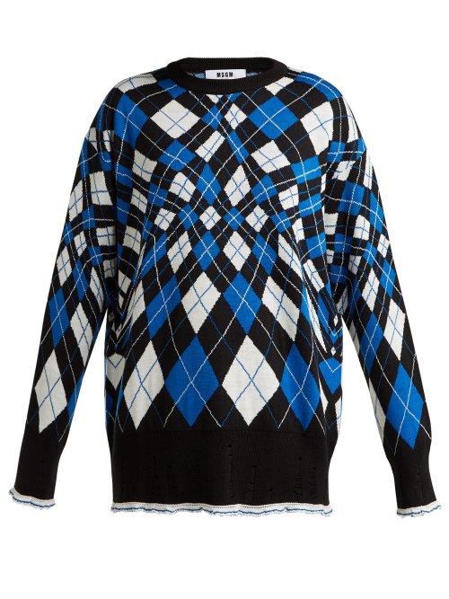 Matchesfashion.com Msgm - Argyle Wool Blend Sweater - Womens - Green Multi