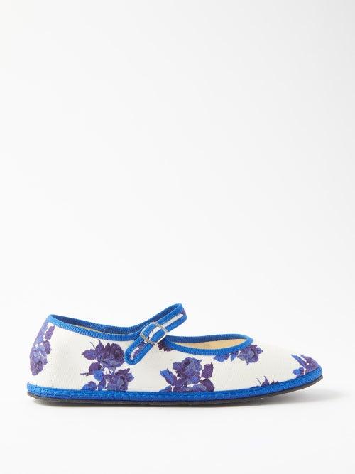 Vibi Venezia - X Emilia Wickstead Cotton Mary Jane Flats - Womens - Blue White