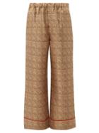Matchesfashion.com Fendi - Gate Print Silk Twill Trousers - Womens - Beige Multi