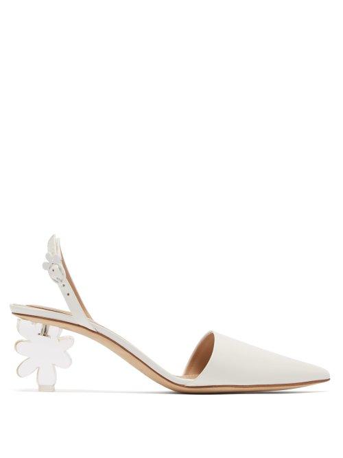 Matchesfashion.com Simone Rocha - Plexiglas Flower Heel Leather Slingback Pumps - Womens - White