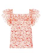 The Vampire's Wife - The Charmer Floral-print Organza Top - Womens - Red White