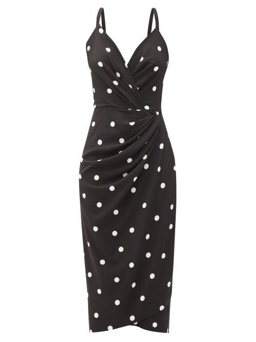 Matchesfashion.com Dolce & Gabbana - Polka-dot Gathered-crepe Sheath Dress - Womens - Black Multi