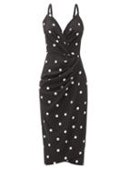 Matchesfashion.com Dolce & Gabbana - Polka-dot Gathered-crepe Sheath Dress - Womens - Black Multi