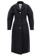 Ganni - Single-breasted Puff-sleeve Felted Coat - Womens - Navy