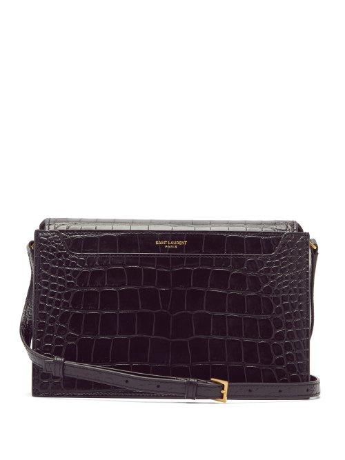 Matchesfashion.com Saint Laurent - Catherine Crocodile Effect Leather Cross Body Bag - Womens - Burgundy