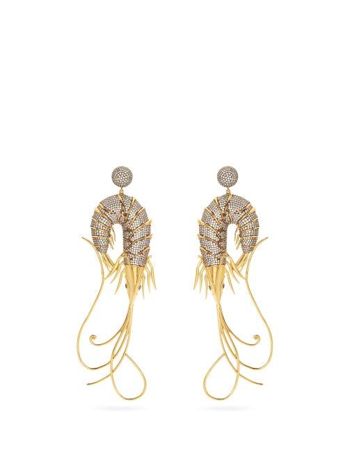 Matchesfashion.com Begum Khan - Shrimp Cubic Zirconia & Gold-plated Drop Earrings - Womens - Crystal