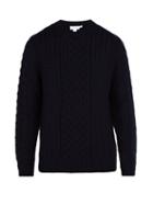 Matchesfashion.com Sunspel - Cable Knit Wool Sweater - Mens - Navy