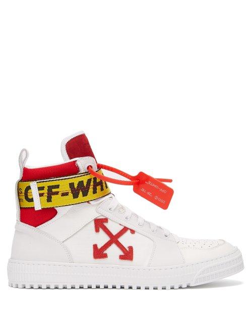 Matchesfashion.com Off-white - Logo Belt Strap High Top Leather Trainers - Mens - White Multi