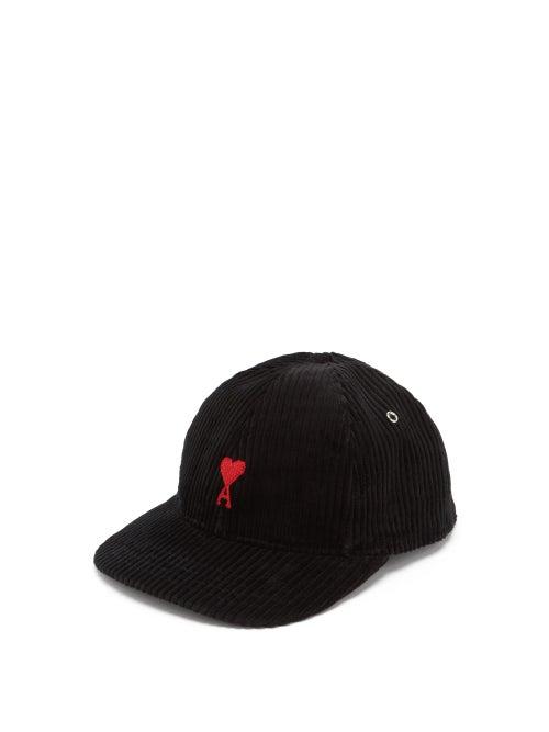 Matchesfashion.com Ami - Ami De Coeur-embroidered Cotton-corduroy Cap - Mens - Black
