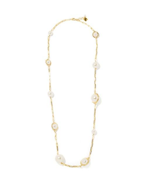 Rosantica - Satelliti Long Crystal And Faux Pearl Necklace - Womens - Pearl