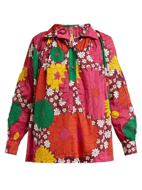 Matchesfashion.com Dodo Bar Or - Vyan Floral Print Cotton Poplin Blouse - Womens - Burgundy Print