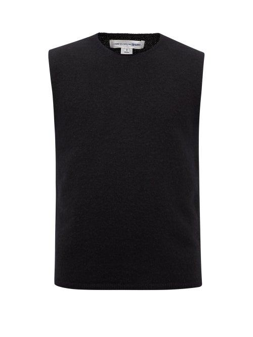 Comme Des Garons Shirt - Round-neck Slubbed-wool Sleeveless Sweater - Mens - Black
