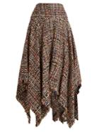 Alexander Mcqueen Frayed-edge Handkerchief-hem Tweed Midi Skirt