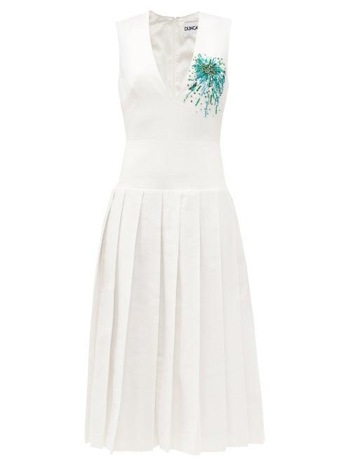 Matchesfashion.com Duncan - Mad Bleeding Heart Beaded Cotton-twill Dress - Womens - White