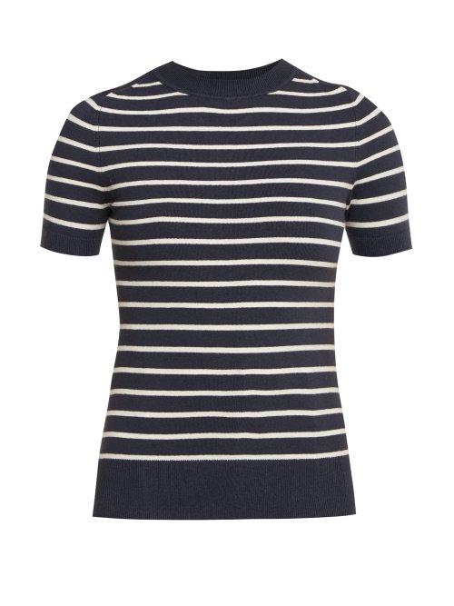 Matchesfashion.com Joostricot - Breton Short Sleeved Cotton Blend Sweater - Womens - Navy White