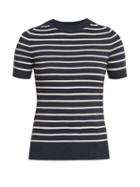 Matchesfashion.com Joostricot - Breton Short Sleeved Cotton Blend Sweater - Womens - Navy White