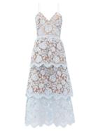 Matchesfashion.com Self-portrait - Tiered Floral-lace Midi Dress - Womens - Light Blue