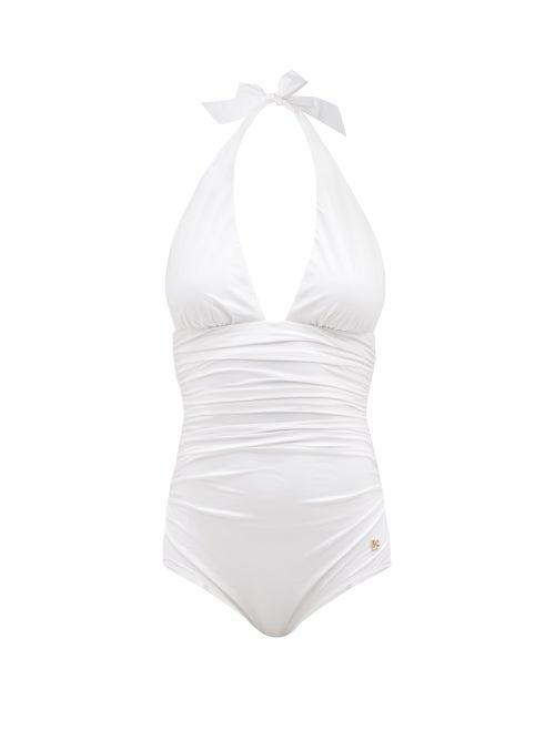 Dolce & Gabbana - Halterneck Ruched Swimsuit - Womens - White