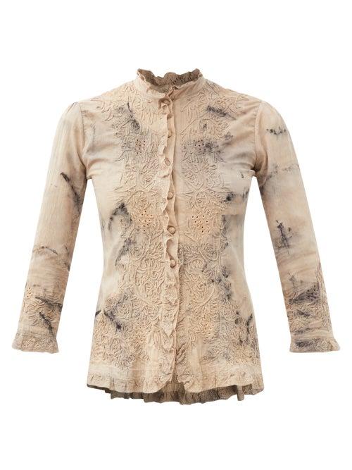 Matchesfashion.com Mimi Prober - Megan Embroidered Botanical-dyed Cotton Blouse - Womens - White Multi