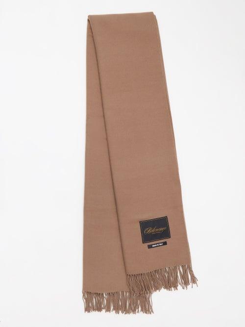 Balenciaga - Logo-patch Tasselled Wool Scarf - Womens - Beige