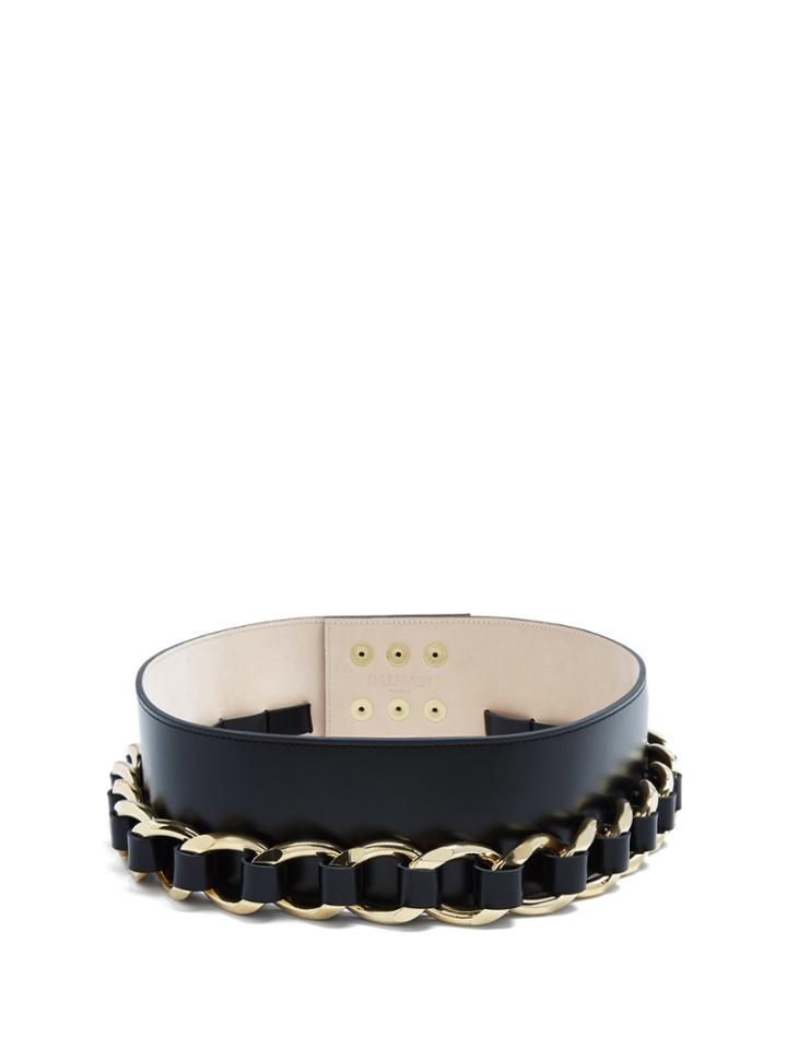 Balmain Chain-embellished Leather Waist Belt