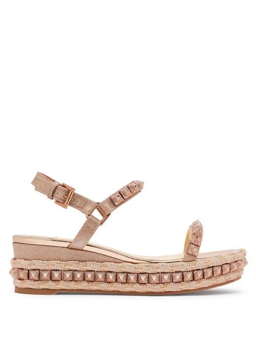 Matchesfashion.com Christian Louboutin - Pira Ryad 60 Studded Flatform Espadrille Sandals - Womens - Rose Gold