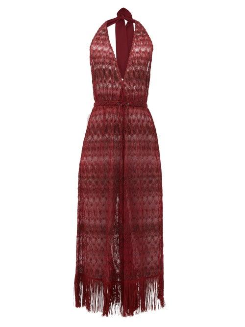 Matchesfashion.com Missoni Mare - Halterneck Metallic Crochet-knit Jumpsuit - Womens - Burgundy