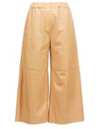 Loewe - Cropped Panelled-leather Trousers - Womens - Beige