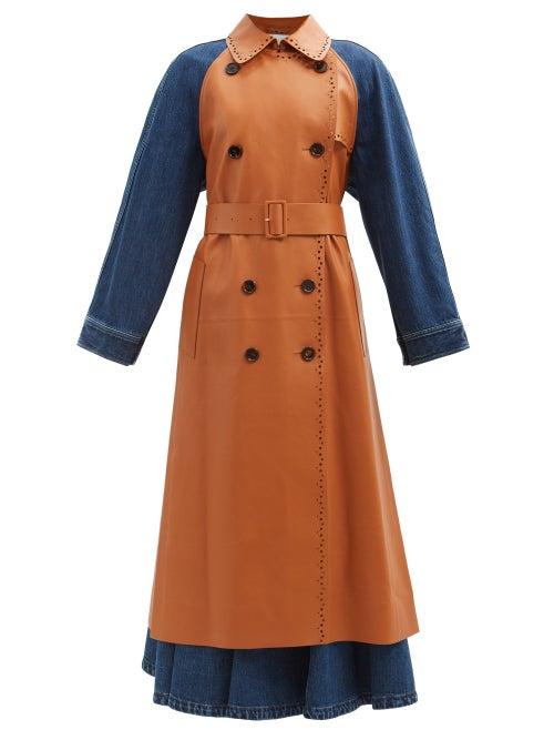 Chlo - Double-breasted Leather And Denim Trench Coat - Womens - Multi