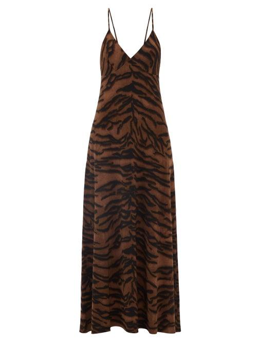 Norma Kamali - V-neck Tiger-print Jersey Maxi Dress - Womens - Brown