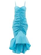 Matchesfashion.com The Attico - Ruched Satin Midi Dress - Womens - Turquoise