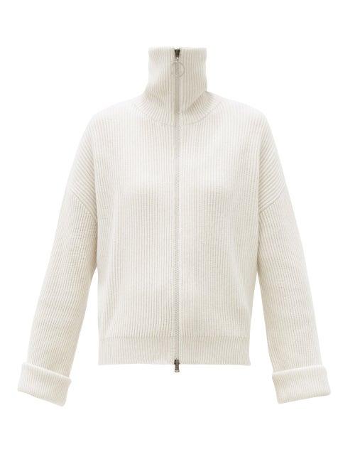 Matchesfashion.com Brunello Cucinelli - Zipped Ribbed Cashmere Cardigan - Womens - Ivory