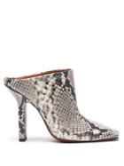 Matchesfashion.com Vetements - Boomerang Square Toe Python Effect Leather Mules - Womens - White Multi
