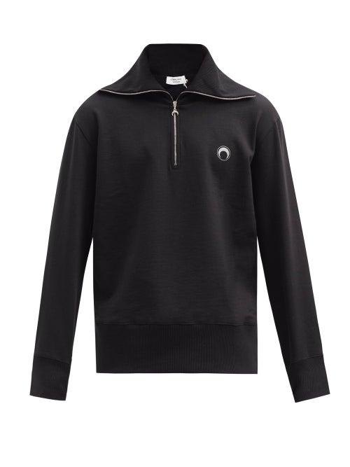 Matchesfashion.com Marine Serre - Optic Moon-print Zip-neck Organic-cotton Sweater - Mens - Black