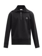 Matchesfashion.com Marine Serre - Optic Moon-print Zip-neck Organic-cotton Sweater - Mens - Black