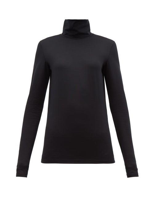 Matchesfashion.com Jil Sander - Logo Embroidered Roll Neck Cotton Blend Top - Womens - Black