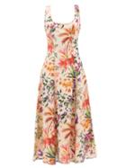 Zimmermann - Tropicana Cutout Floral-print Linen Midi Dress - Womens - Cream