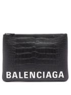Matchesfashion.com Balenciaga - Ville Crocodile Effect Leather Pouch - Mens - Black White