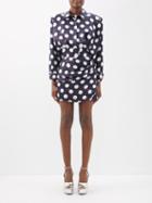 Richard Quinn - Ella Polka-dot Print Silk-satin Shirt Dress - Womens - Black White