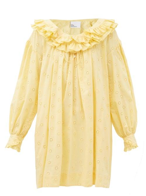 Matchesfashion.com Lisa Marie Fernandez - Poet Ruffled Broderie-anglaise Cotton Dress - Womens - Light Yellow
