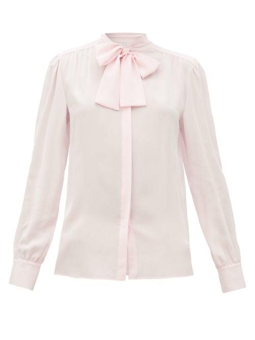 Matchesfashion.com Giambattista Valli - Pussy-bow Silk-crepe Blouse - Womens - Light Pink