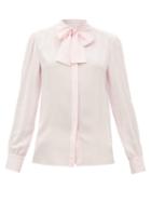 Matchesfashion.com Giambattista Valli - Pussy-bow Silk-crepe Blouse - Womens - Light Pink