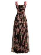 Matchesfashion.com Dolce & Gabbana - Rose Print Silk Tulle Gown - Womens - Black Multi