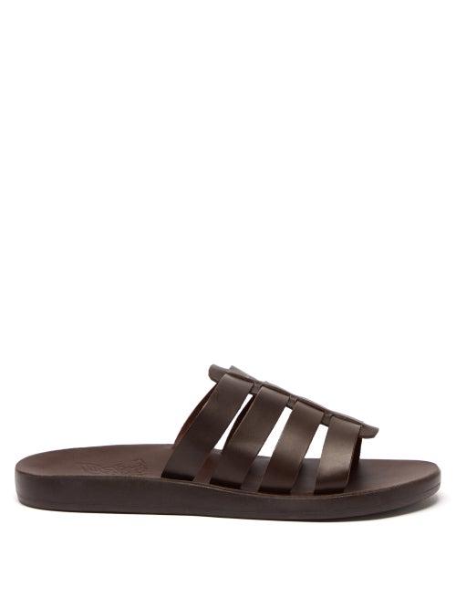 Mens Shoes Ancient Greek Sandals - Apollonas Leather Slides - Mens - Black Brown