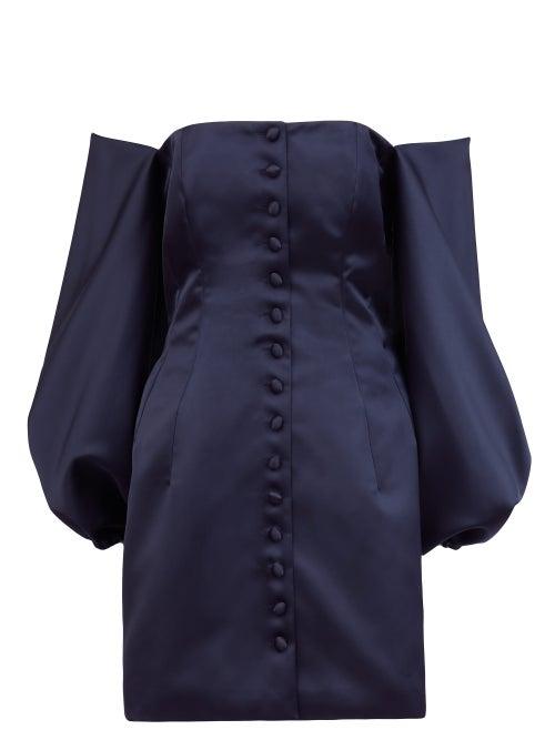 Matchesfashion.com Sara Battaglia - Off-the-shoulder Satin Mini Dress - Womens - Navy