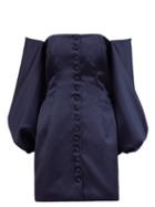 Matchesfashion.com Sara Battaglia - Off-the-shoulder Satin Mini Dress - Womens - Navy